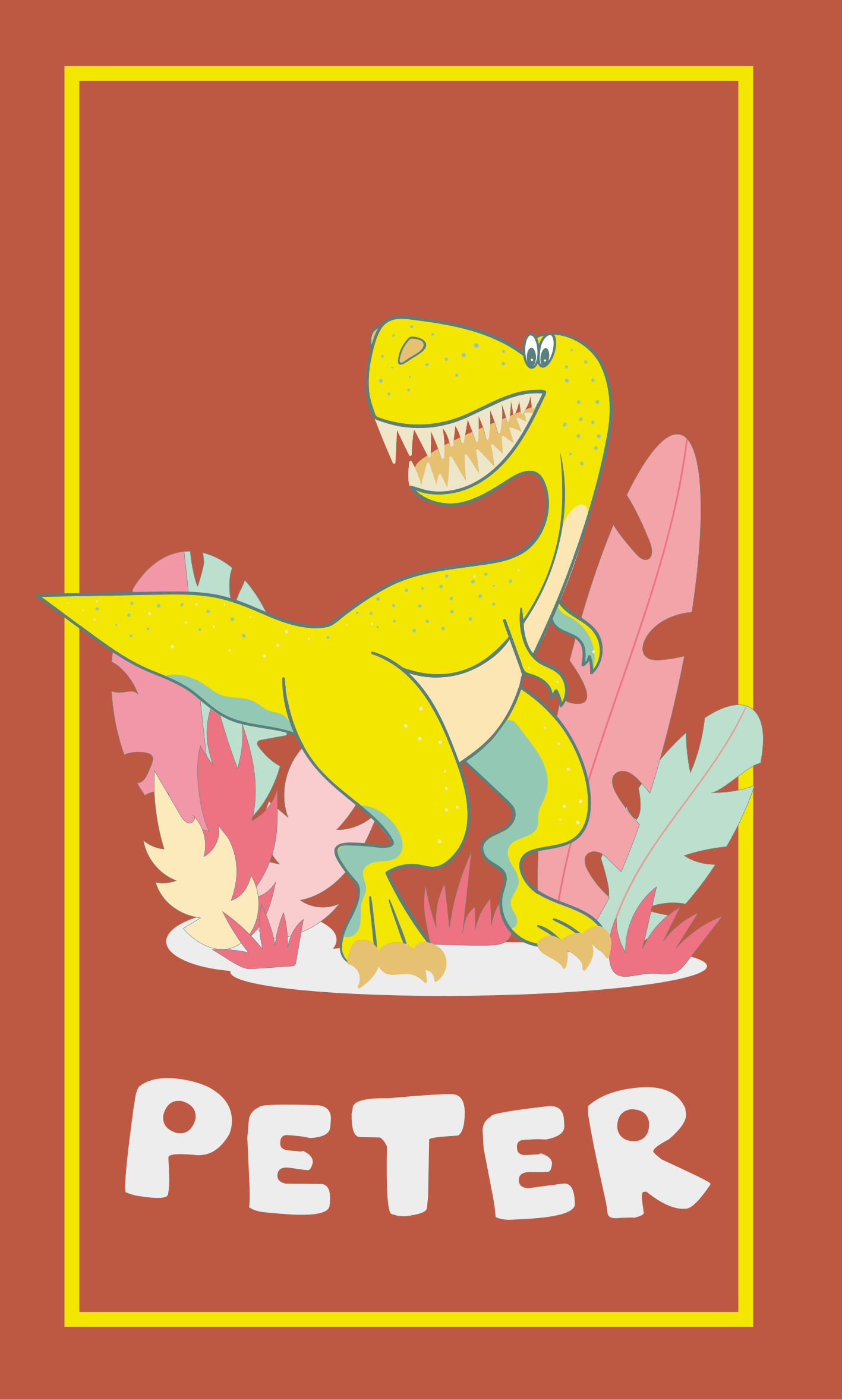 Plakati za dječju sobu Žuti dino s biljkama - TenStickers