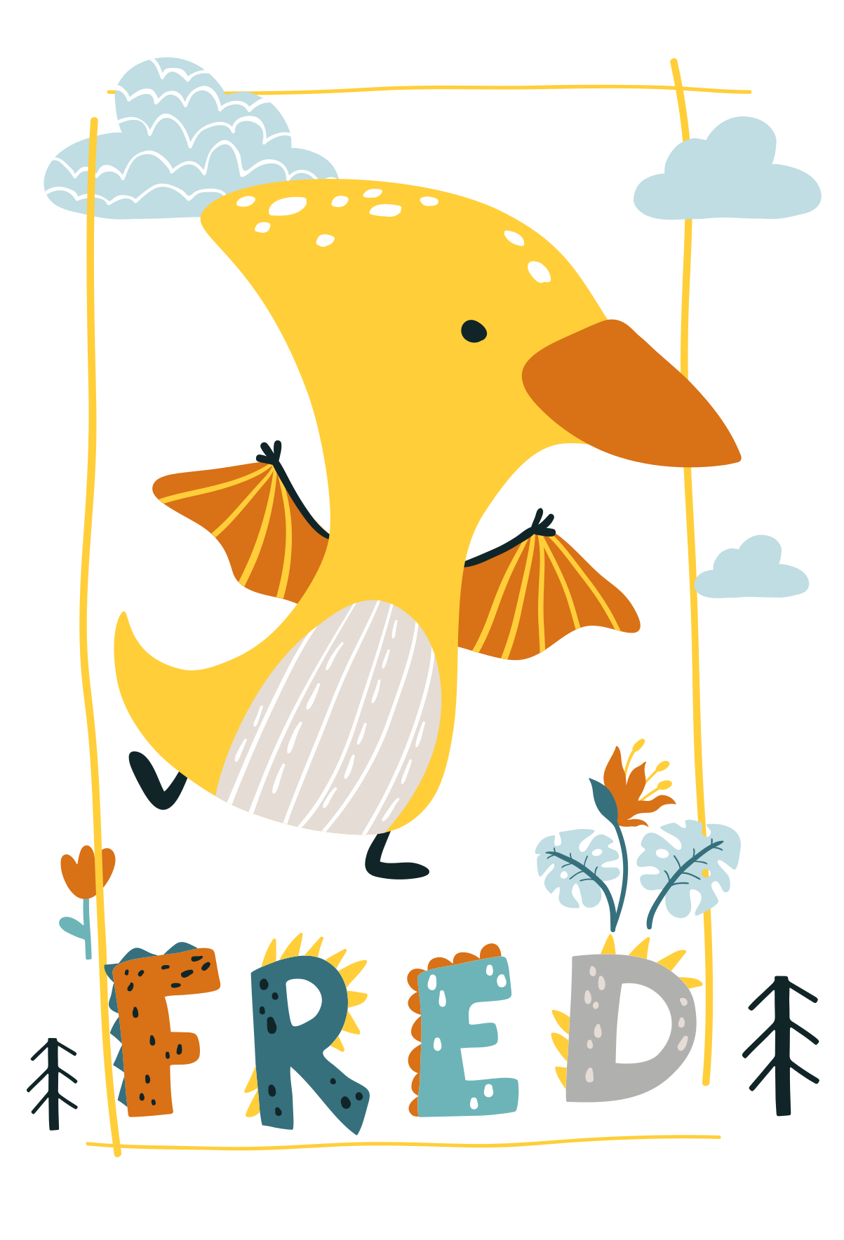 Plakati za dječju sobu žuti pterosaur - TenStickers