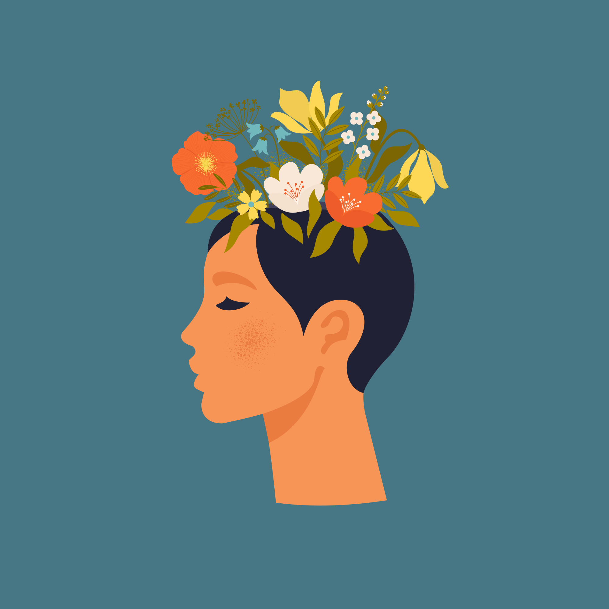 Poster cvijeće apstraktna žena na plavoj pozadini - TenStickers