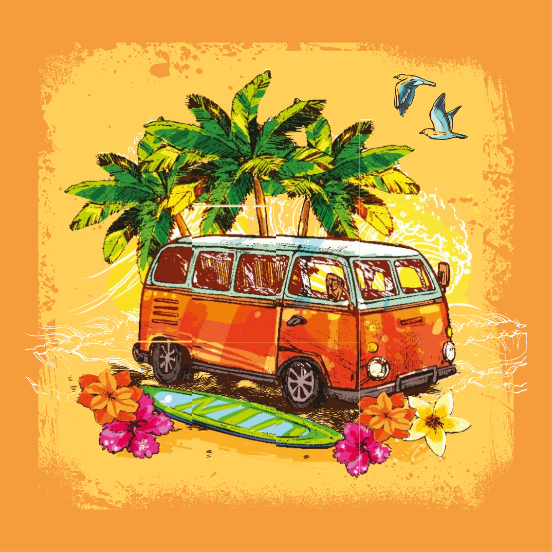 Poster zemlje i gradove klasični surferski kombi - TenStickers