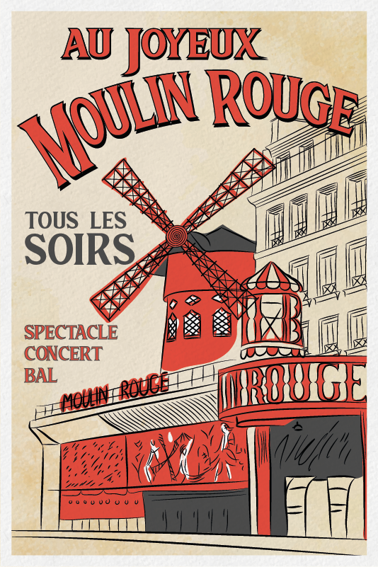Poster zemlje i gradove u moulin rouge stilu - TenStickers