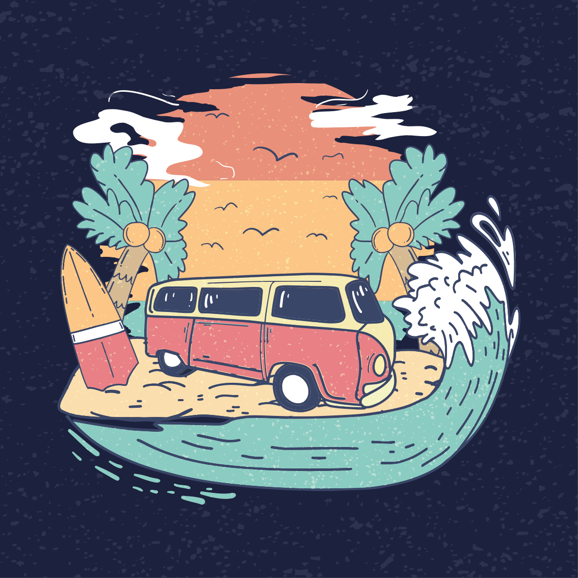 Poster zemlje i gradove surfing kombi scena - TenStickers