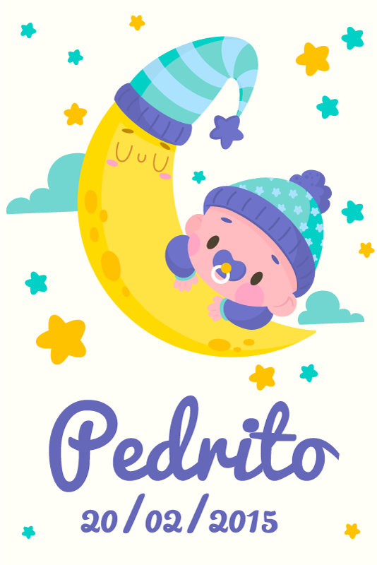 Poster personalizirani spavajuća beba na mjesecu - TenStickers