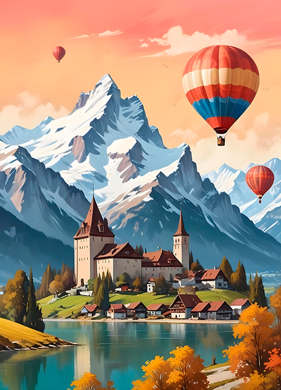 Poster zemljama stadt "chateau d'oex" - TenStickers