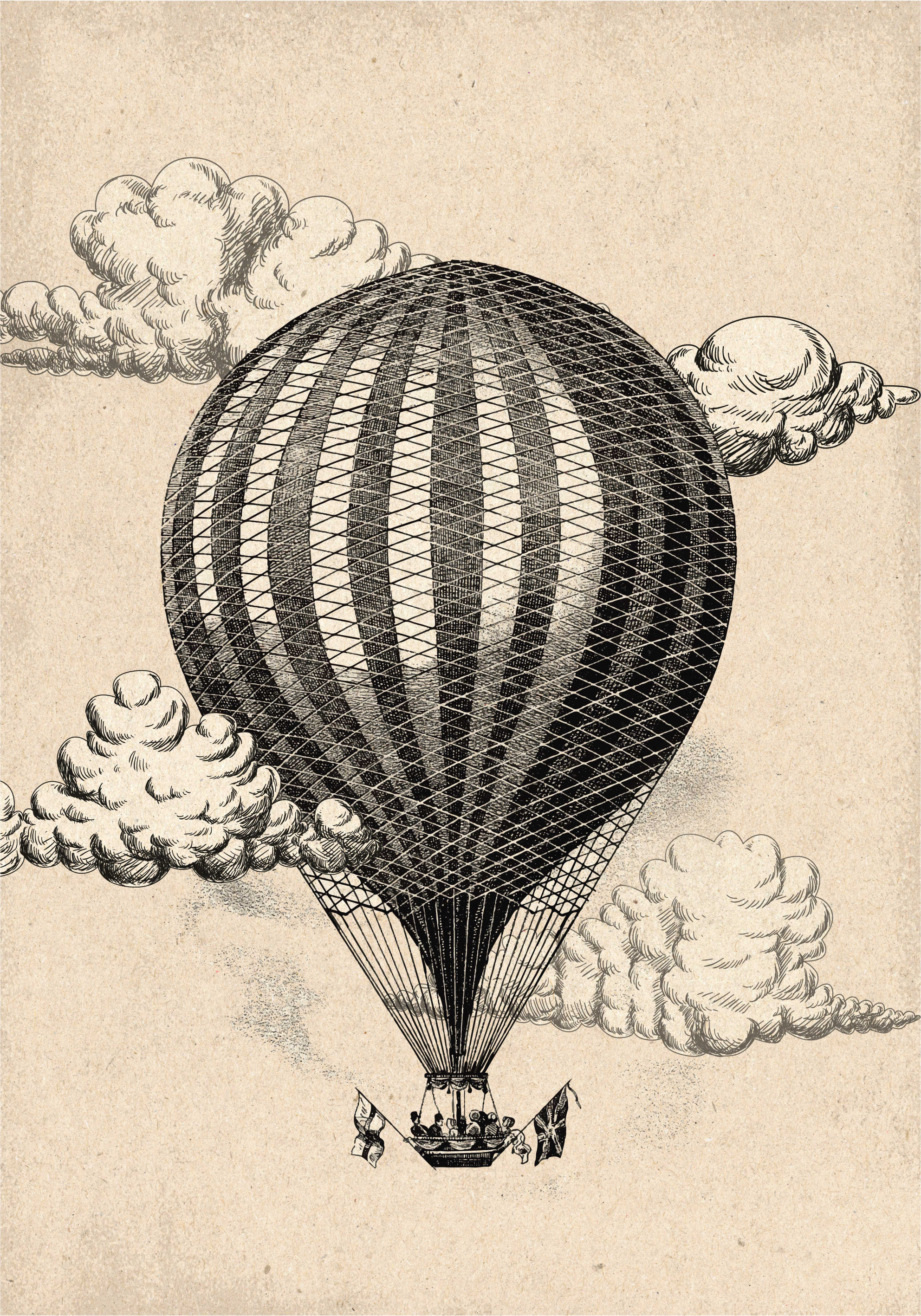 Poster berba grožđa s vintage balonom na vrući zrak - TenStickers
