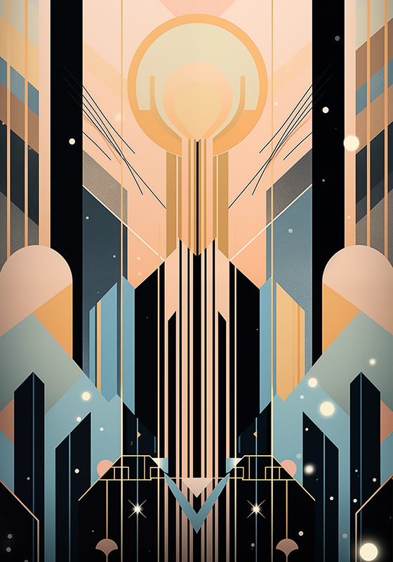 Art Deco plakat ružičasti i plavi oblici - TenStickers