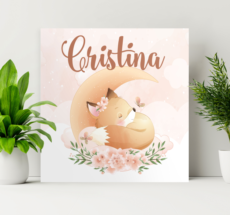 Slatka lisica za djevojčicu s imenom personalizirano platno - TenStickers