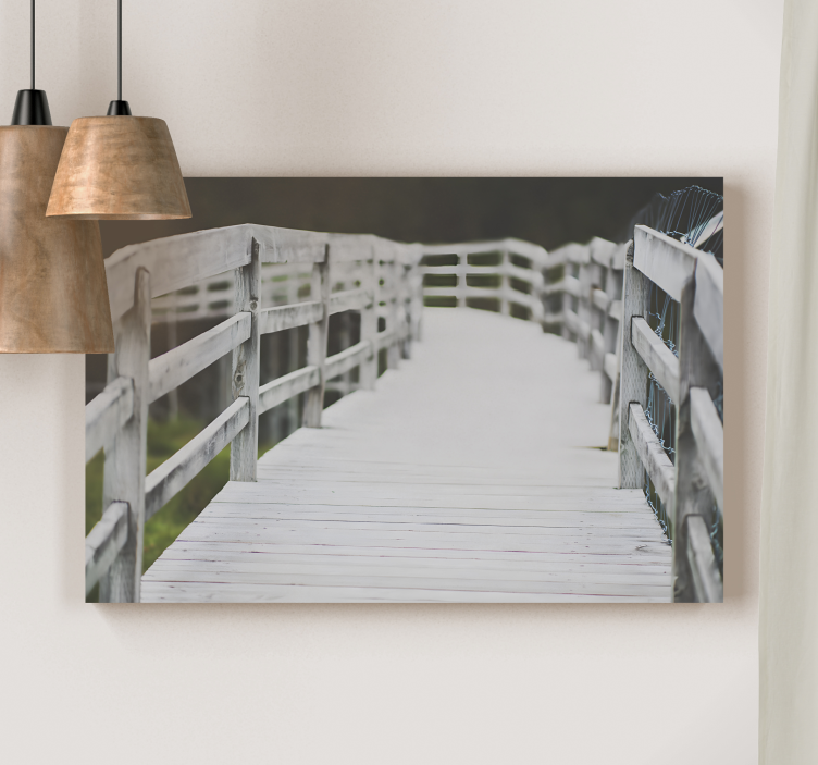 Slika bijelog drvenog mosta 3d printevi na platnu - TenStickers