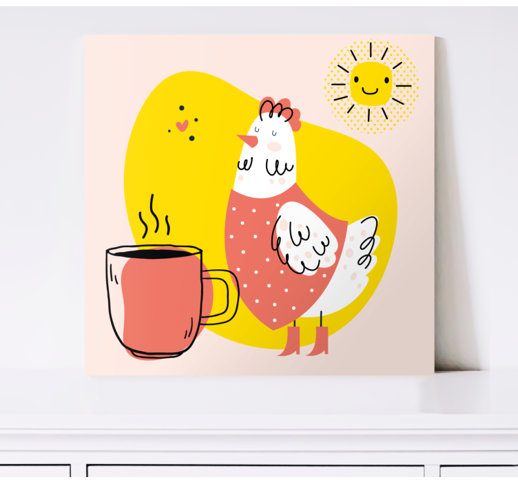 Vintage pilić sa šalicom ptica na platnu - TenStickers