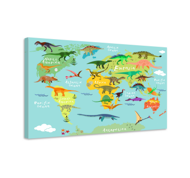 Dinosauri karta svijeta platnena zidna umjetnost za djecu - TenStickers