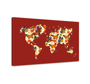Slika na platnu karta svijeta šarena cvjetna mapa - TenStickers