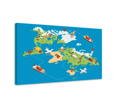 Slika na platnu karta svijeta putna ruta - TenStickers