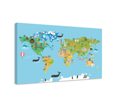 Crtić životinje mapa svijeta umjetničko platno - TenStickers