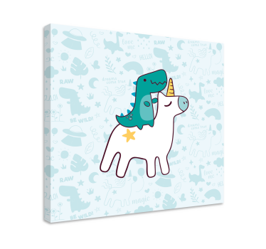 Slika na platnu jednorog s dinosaurom na leđima - TenStickers