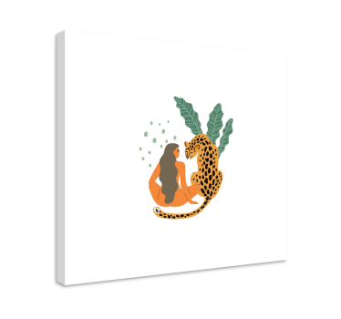 Slika na platnu ljudi i likovi zagrljaj žene i leoparda - TenStickers