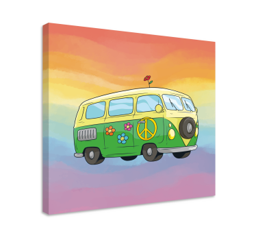Crtani hipi automobil s dugim vintage zidnim otiscima - TenStickers