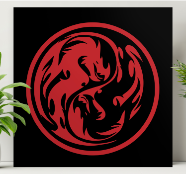 Crno -crveni zmaj yin yang platno za spavaću sobu - TenStickers