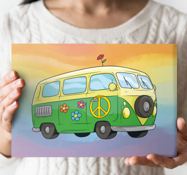 Crtani hipi automobil s dugim vintage zidnim otiscima - TenStickers