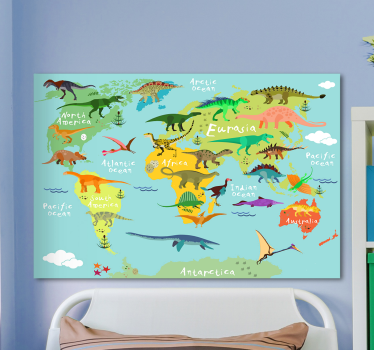 Dinosauri karta svijeta platnena zidna umjetnost za djecu - TenStickers