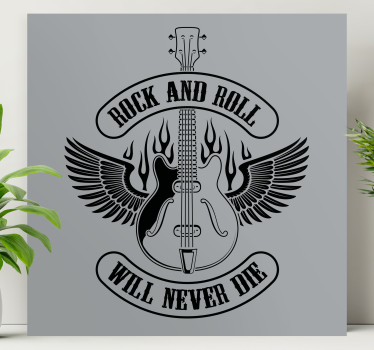 Gitara u vatri s rock tekstom glazbeni ispis na platnu - TenStickers