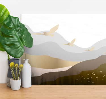 Slika na platnu krajolici geometrijska planina i ptice - TenStickers