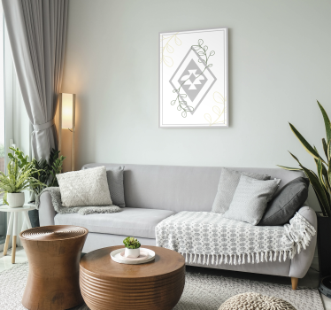 Slika na platnu dnevna soba geometrijski uzorak lišća - TenStickers