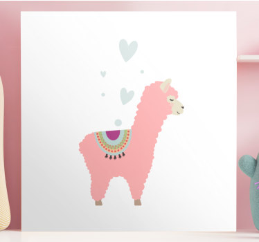 Slika na platnu životinje baby roza lama sa srcima - TenStickers