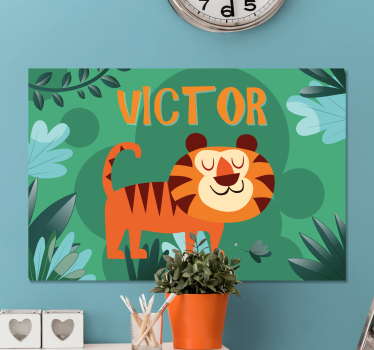 Slatki tigar za dječaka s otiscima platna prilagođenim imenom - TenStickers