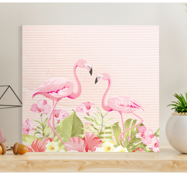 Slika na platnu cvijeće i biljke flamingosi među cvijećem - TenStickers