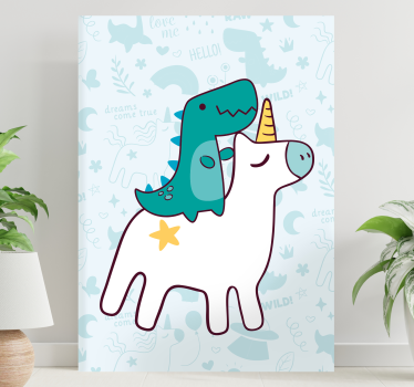Slika na platnu jednorog s dinosaurom na leđima - TenStickers