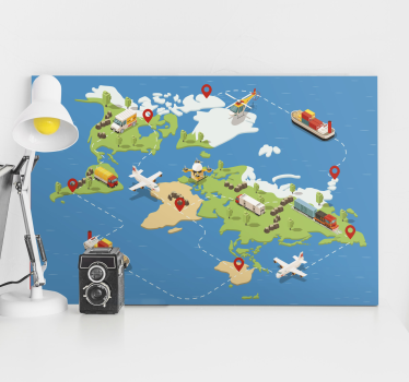 Slika na platnu karta svijeta putna ruta - TenStickers
