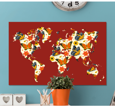 Slika na platnu karta svijeta šarena cvjetna mapa - TenStickers