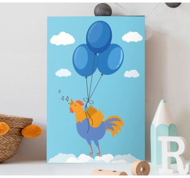 Slika na platnu životinje pjevajući pijetao s balonima - TenStickers
