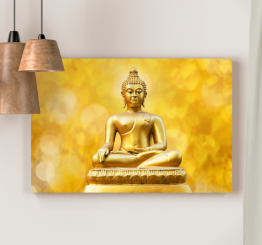 Zlatno trodijelno buddha zidno platno - TenStickers
