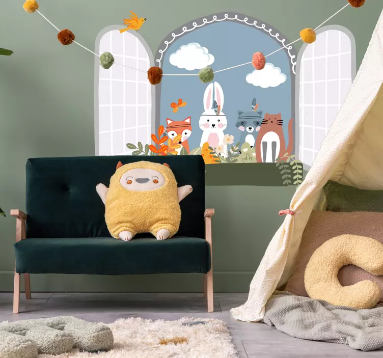3d zidna naljepnica dječji prozor sa životinjama - TenStickers