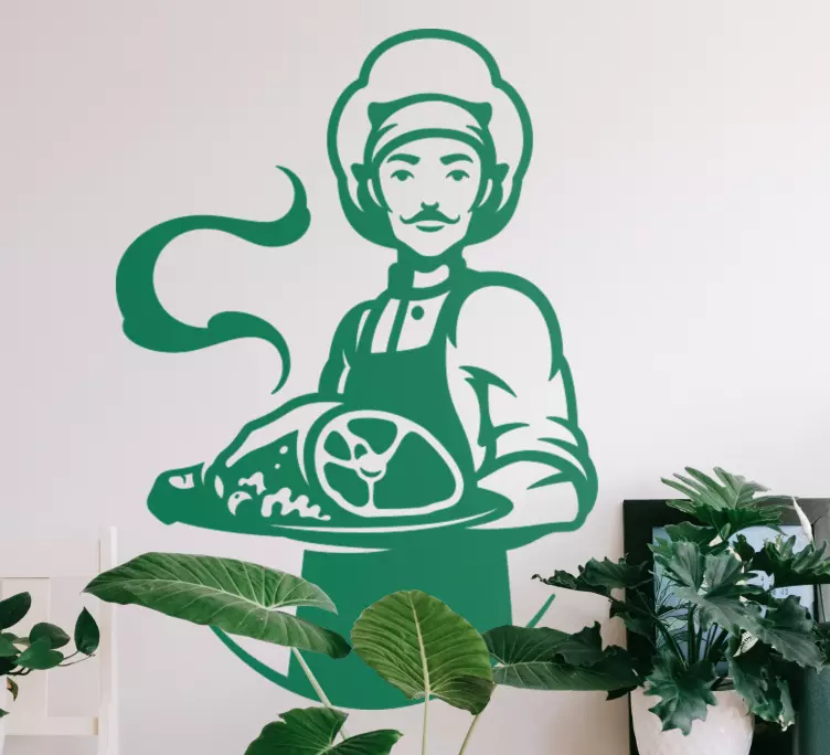 Naljepnica kuhara chef koji drži pladanj - TenStickers