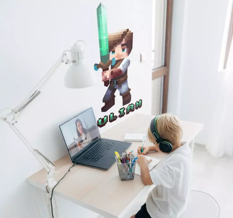 Naljepnice Video igre pixelirani lik s mačemPixelated character w - TenStickers