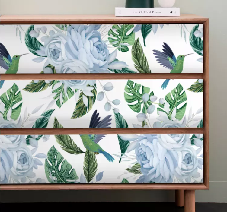 Naljepnice za namještaj tropski cvjetni kolibri - TenStickers