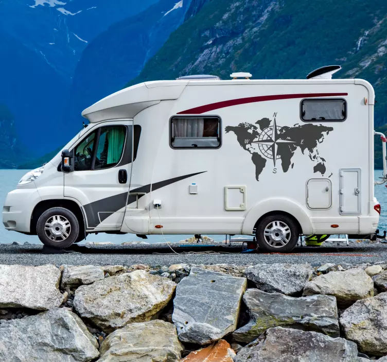 Karta svijeta i kompas za naljepnicu za crtanje karavana - TenStickers