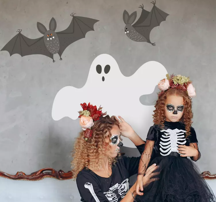 Bijeli duhovi i šišmiši naljepnica za noć vještica - TenStickers