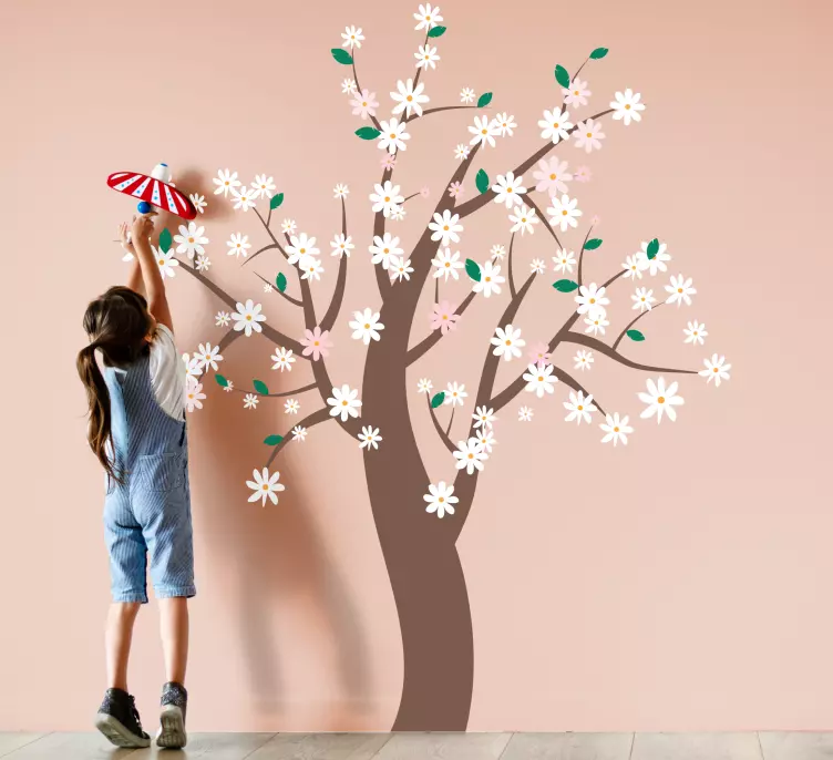 Bijelo cvijeće na zidu naljepnica na zidu cvijeta stabla - TenStickers
