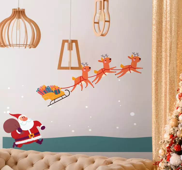 Božićna naljepnica scena sa sanjkama djeda božićnjaka - TenStickers