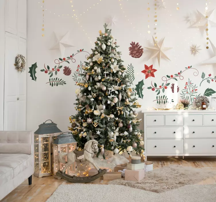 Božićni cvjetni set božićna naljepnica - TenStickers