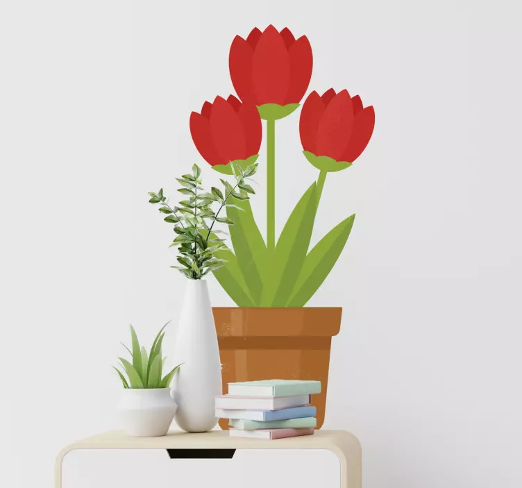 čaša zidne naljepnice cvijeća crvenog cvijeća - TenStickers
