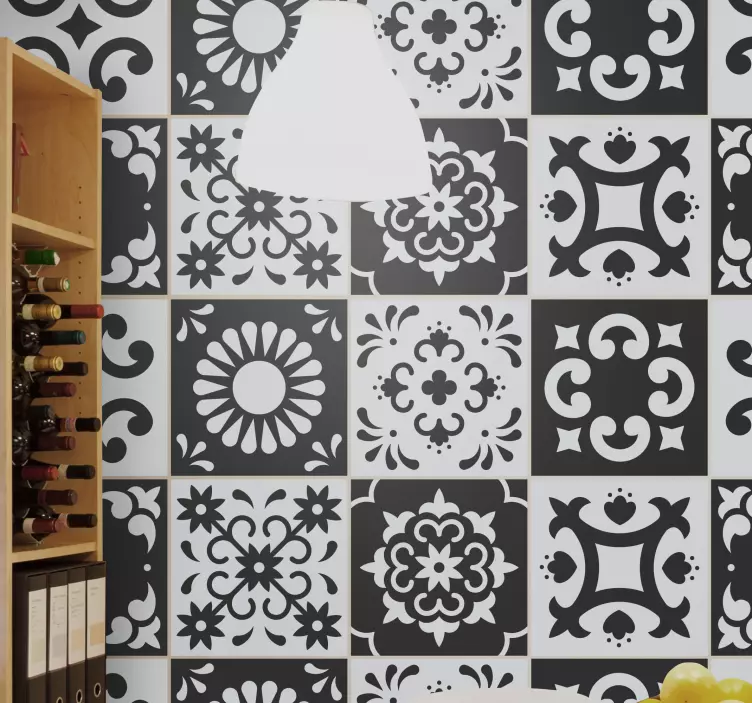 Naljepnica za pločice crno / bijele dagoberto cementne pločice - TenStickers