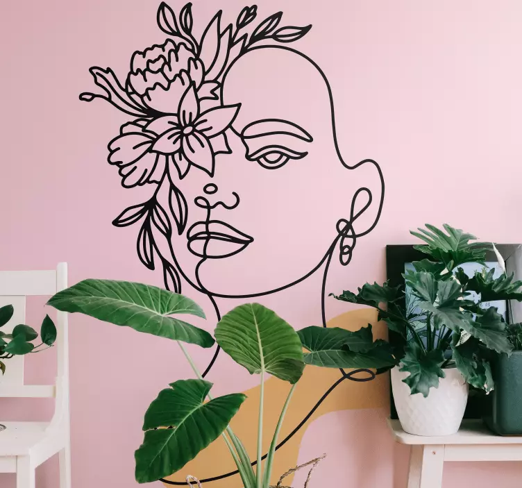 Cvijet žena glave linije cvjetne zidne naljepnice - TenStickers