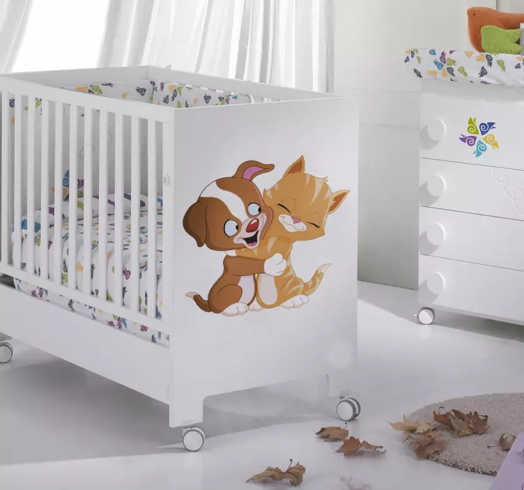 Djeca naljepnice zagrljuju mačku i psa - TenStickers