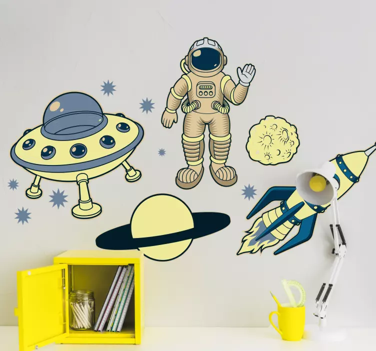 Naljepnica svemira žuta avantura astronauta - TenStickers