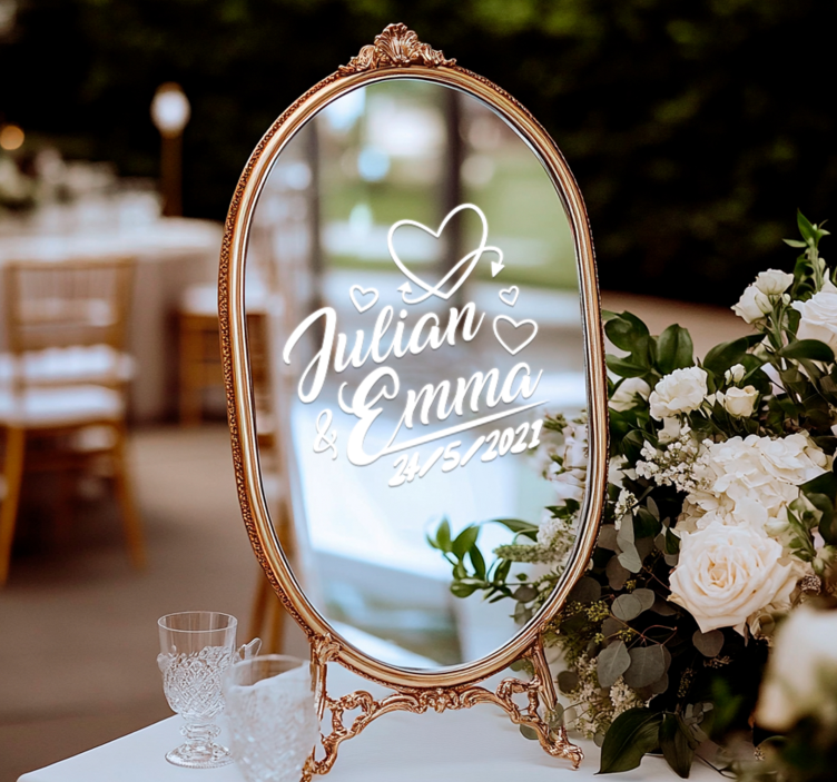 Naljepnica s imenom i datumom za svadbena srca - TenStickers