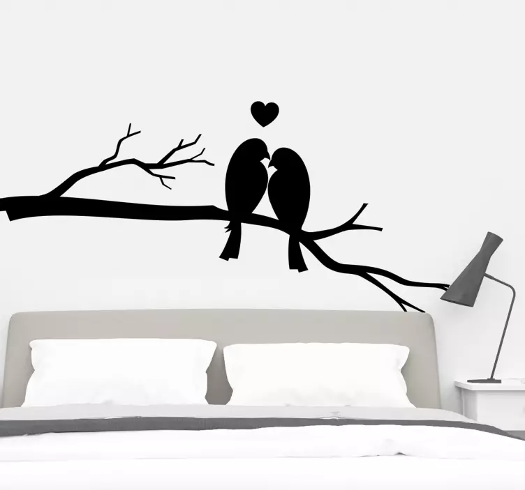 Naljepnica na zidu jesensko drvo s pticama koje se ljube - TenStickers